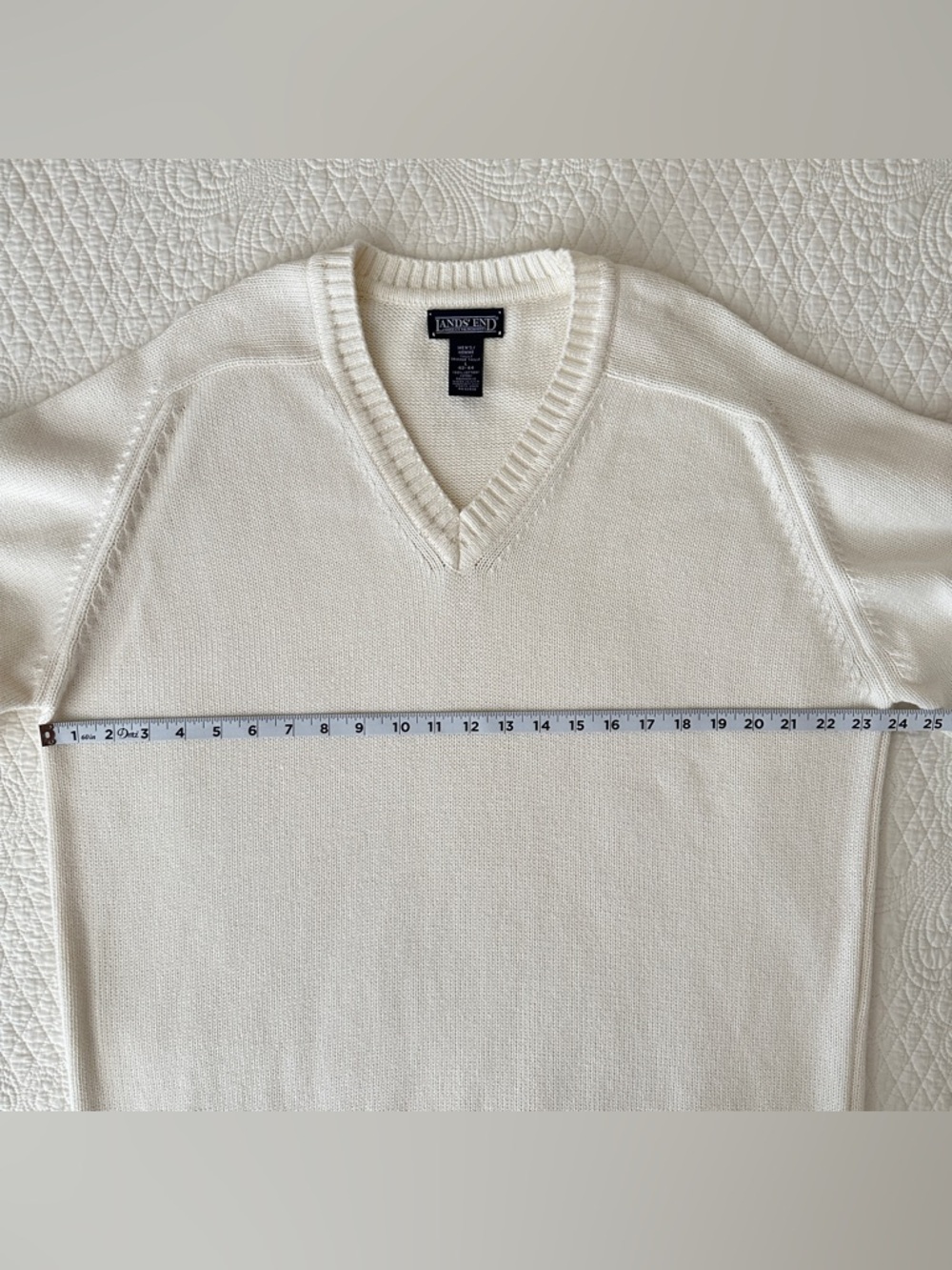 Vintage Lands' End USA Cotton V-Neck Sweater Pullover L Tall Minimalist 90s - Picture 5 of 10